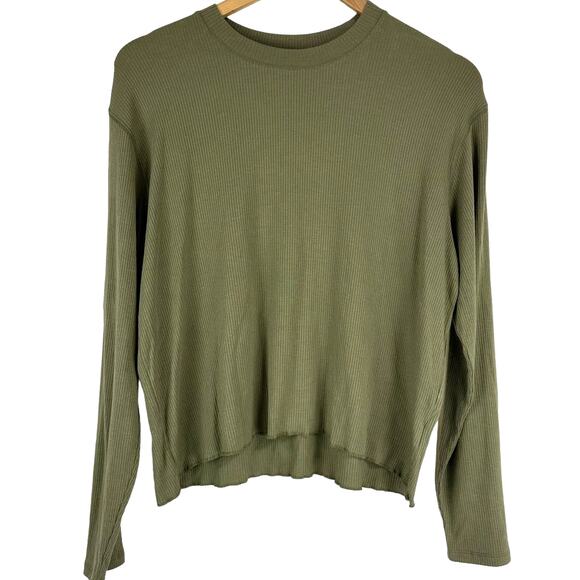 ATM NWT Army Green Modal Rib Long Sleeve Crew Neck Boy Tee Size L Stretch - Picture 1 of 9